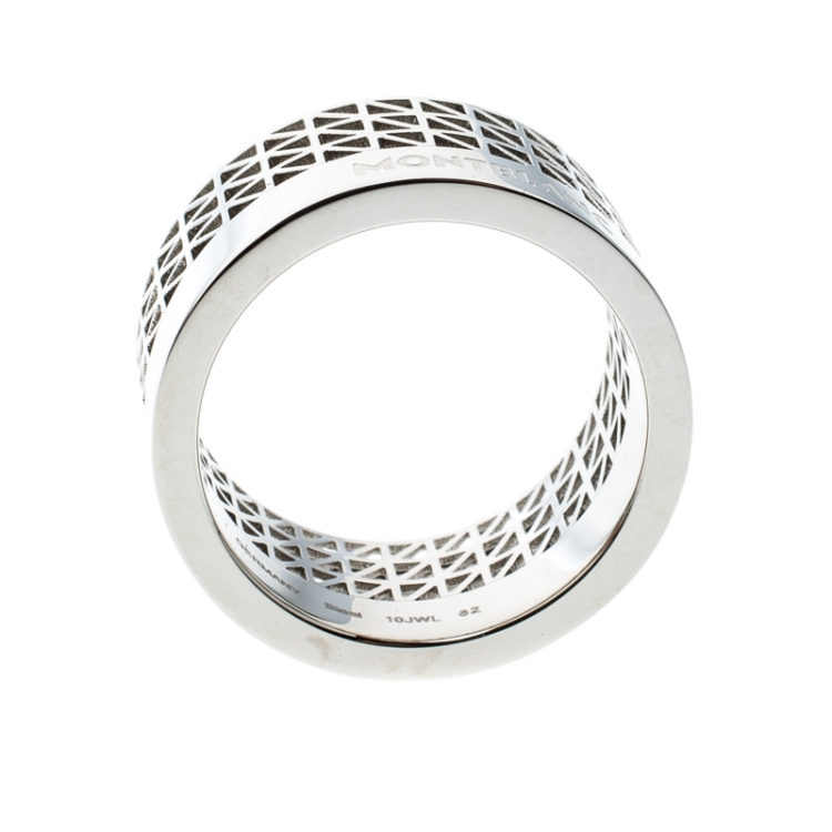 Pre Owned Montblanc Graphic Cutout Steel Skeleton Band Ring Size 62