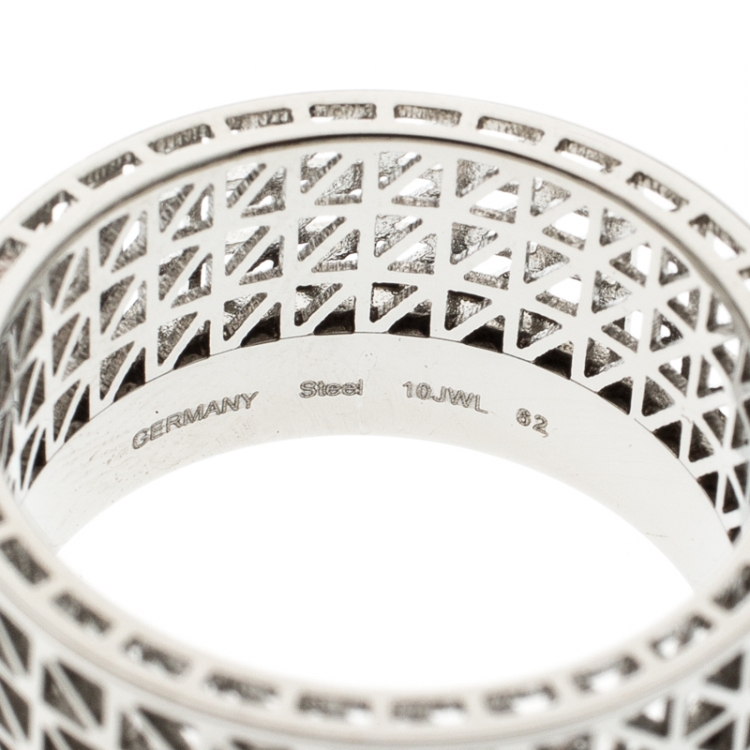 Pre Owned Montblanc Graphic Cutout Steel Skeleton Band Ring Size 62