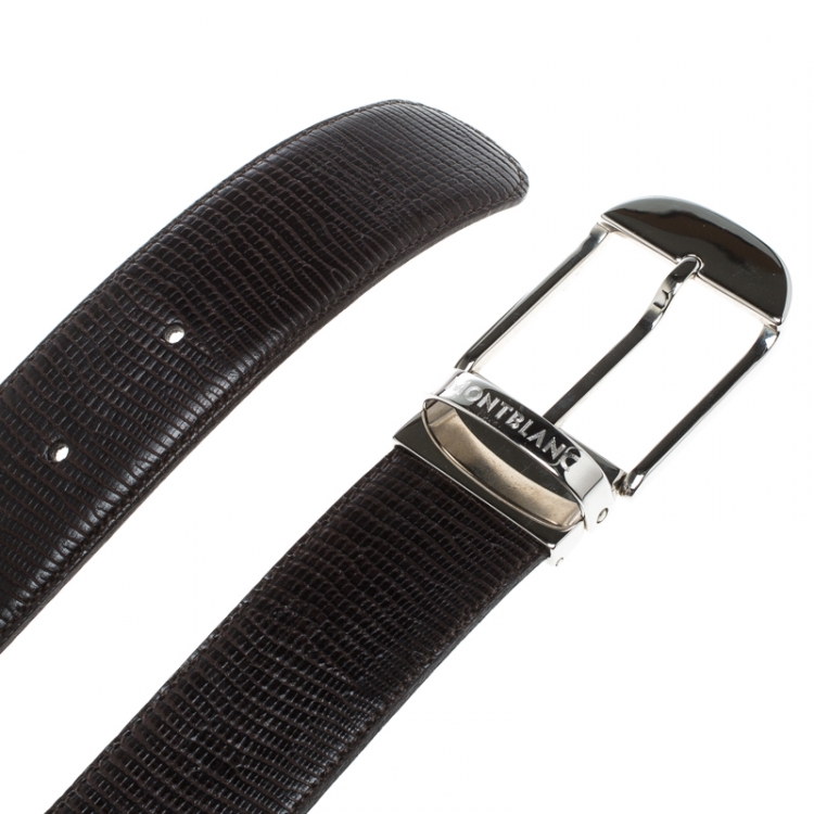 Pre Owned Montblanc Dark Brown Lizard Embossed Leather Belt 95cm