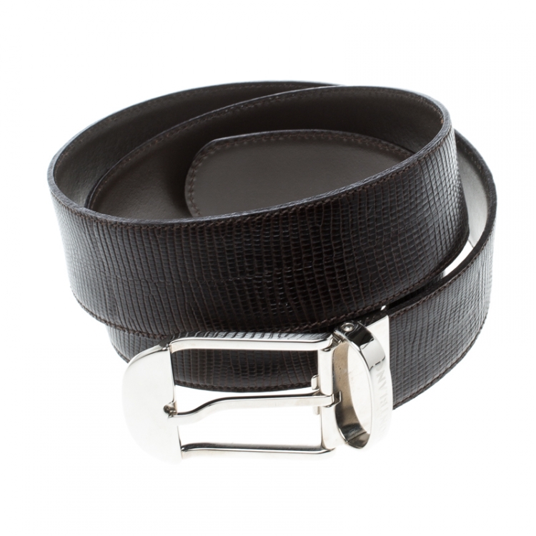 Pre Owned Montblanc Dark Brown Lizard Embossed Leather Belt 95cm