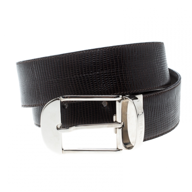 Pre Owned Montblanc Dark Brown Lizard Embossed Leather Belt 95cm