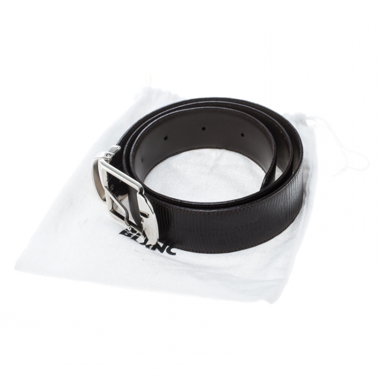 Pre Owned Montblanc Dark Brown Lizard Embossed Leather Belt 95cm
