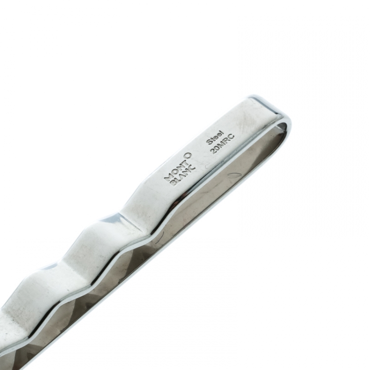 Pre Owned Montblanc Logo Engraved Brushed Stainless Steel Tie Bar