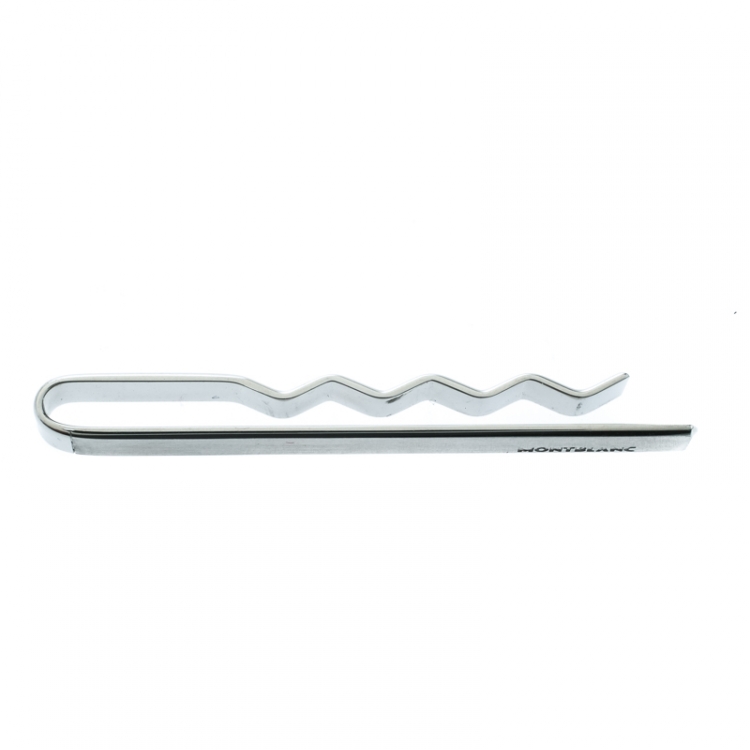 Pre Owned Montblanc Logo Engraved Brushed Stainless Steel Tie Bar