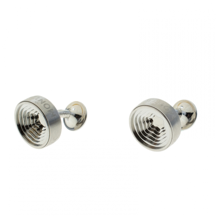 مملوكة مسبقًا Montblanc Heritage Concentric Star Engraved Stainless Steel Round Cufflinks