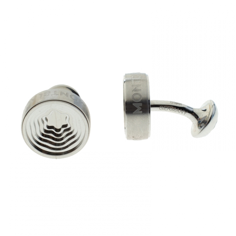 مملوكة مسبقًا Montblanc Heritage Concentric Star Engraved Stainless Steel Round Cufflinks