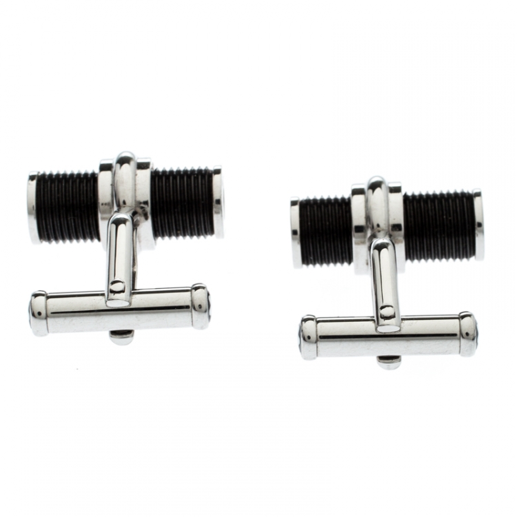 Pre Owned Montblanc Black Stainless Steel Resin Cufflinks