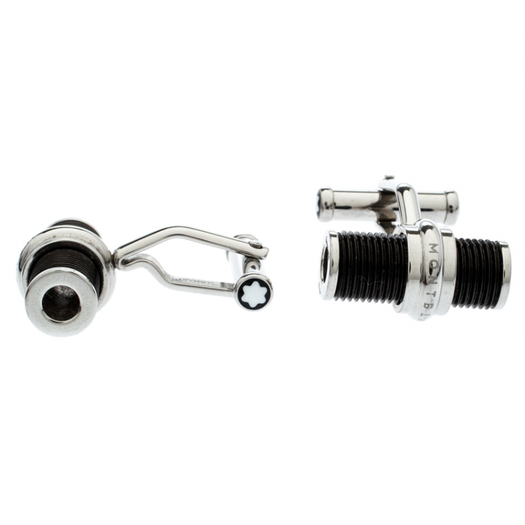 Pre Owned Montblanc Black Stainless Steel Resin Cufflinks