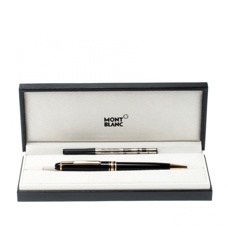 Pre Owned Montblanc Black Meisterstuck Resin Gold Tone Ballpoint Pen