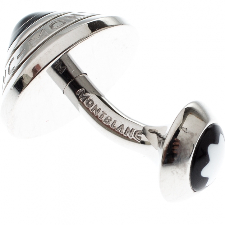 Pre Owned Montblanc Domed Floating Diamond Silver Tone Cufflinks