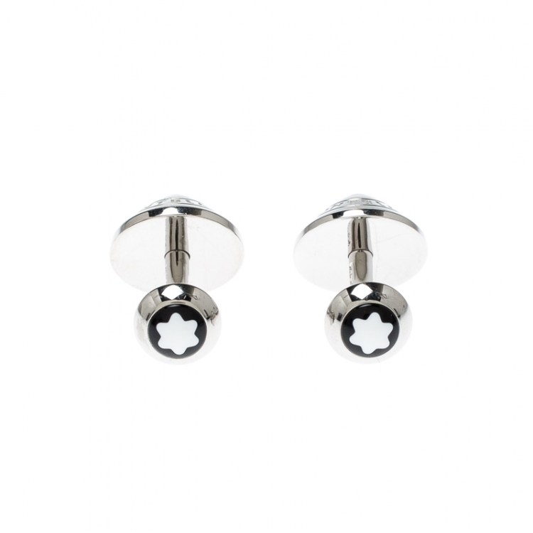 Pre Owned Montblanc Domed Floating Diamond Silver Tone Cufflinks