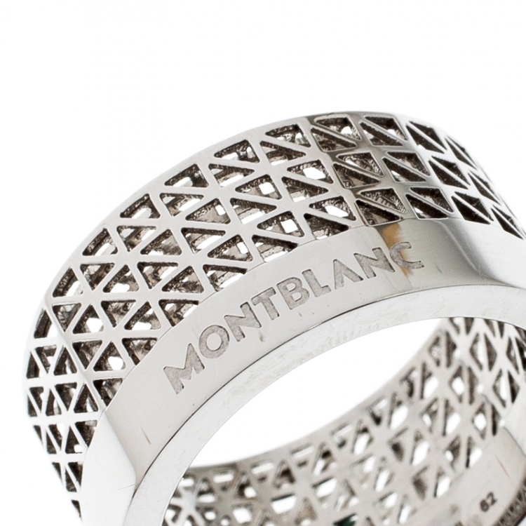 Pre Owned Montblanc Graphic Cutout Steel Band Ring Size 62