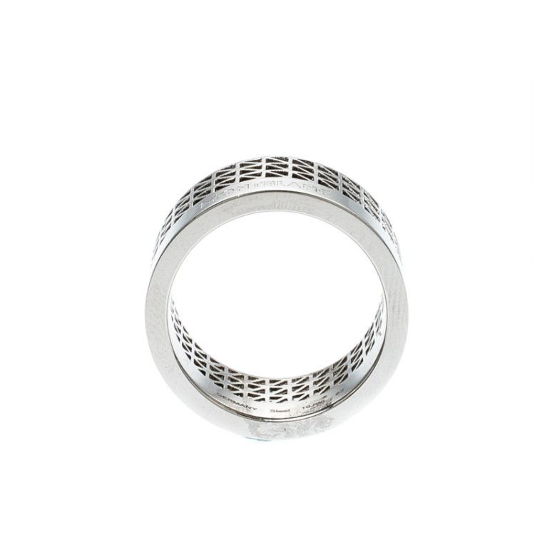 Pre Owned Montblanc Graphic Cutout Steel Band Ring Size 62