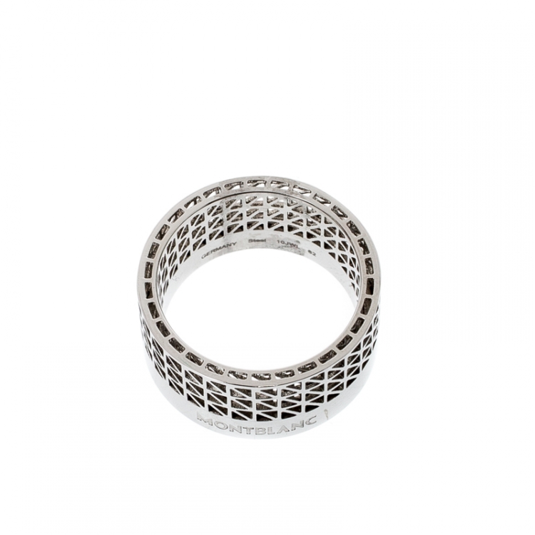 Pre Owned Montblanc Graphic Cutout Steel Band Ring Size 62