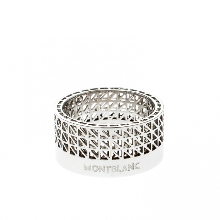 Pre Owned Montblanc Graphic Cutout Steel Band Ring Size 62