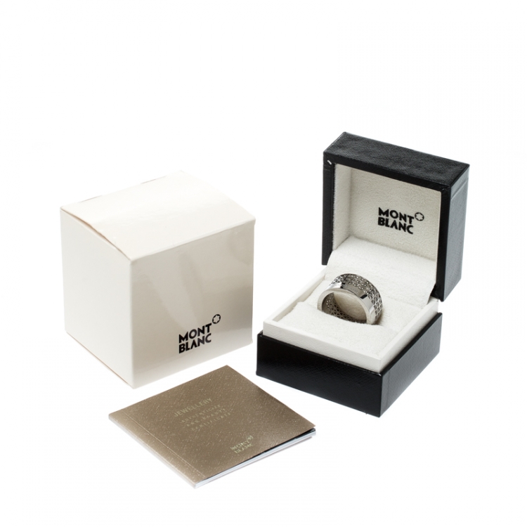 Pre Owned Montblanc Graphic Cutout Steel Band Ring Size 62