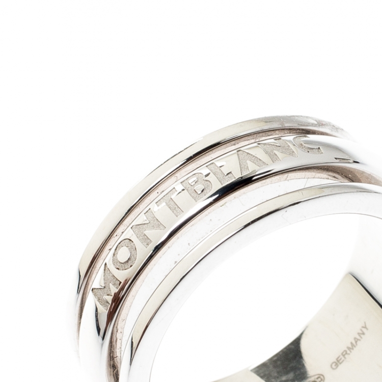 Pre Owned Montblanc Three Ring Motif Silver Men's Band Ring Size 68