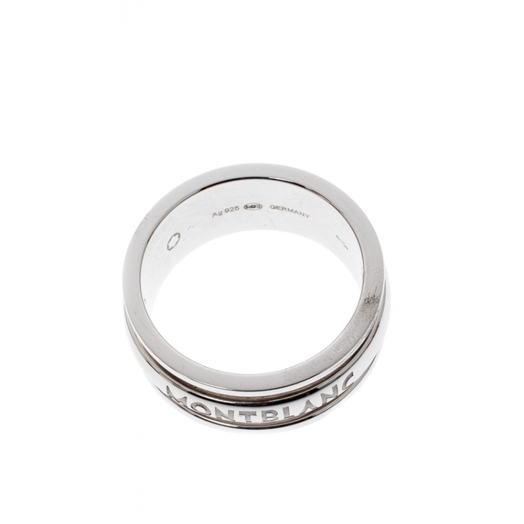 Pre Owned Montblanc Three Ring Motif Silver Men's Band Ring Size 68