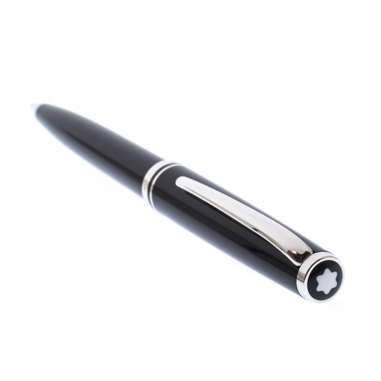 Pre Owned Montblanc Black Resin Platinum Finish Ballpoint Pen 