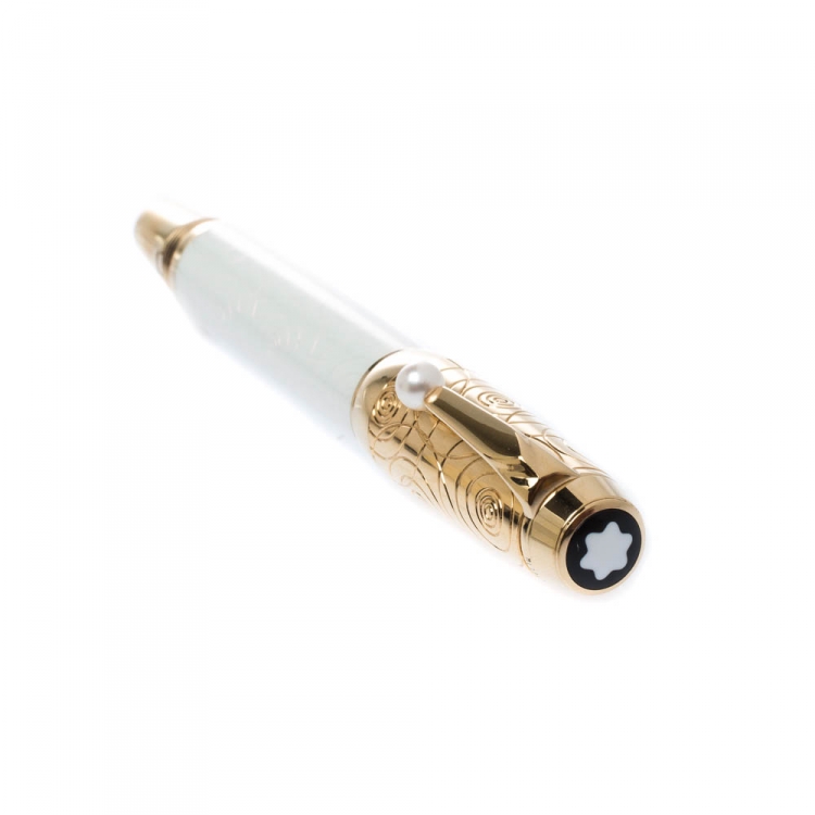 Pre Owned Montblanc Boheme Pearly Lacquer Textured Gold Finish Fountain Pen