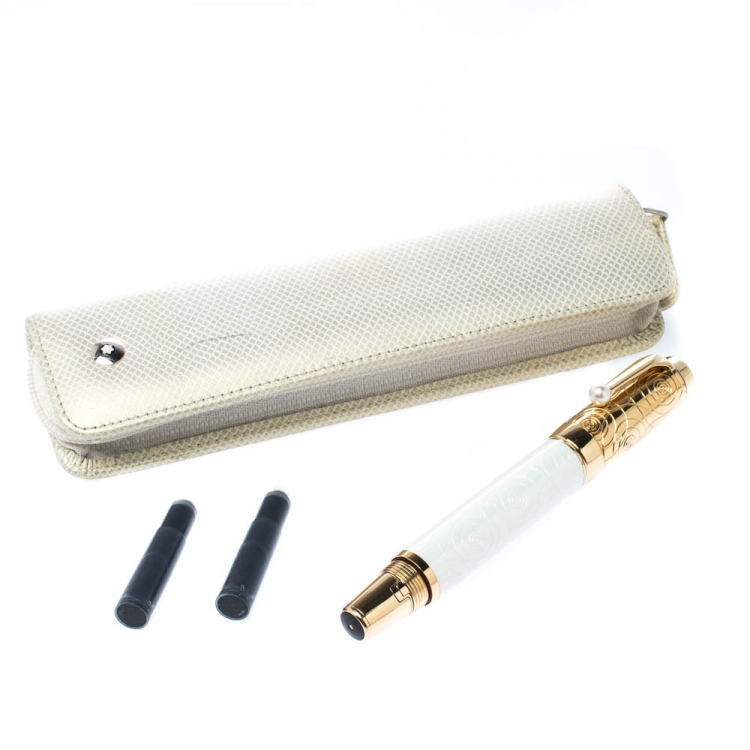Pre Owned Montblanc Boheme Pearly Lacquer Textured Gold Finish Fountain Pen