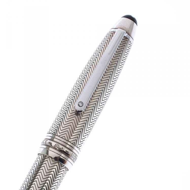 Pre Owned Montblanc Meisterstuck LeGrand Solitaire Silver Barley Fountain Pen