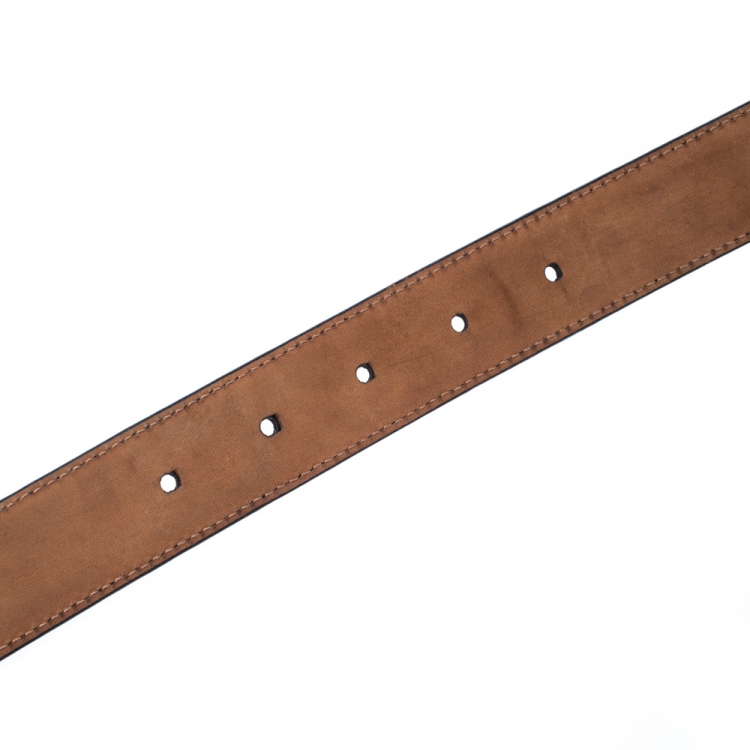Pre Owned Montblanc Black Crocodile Embossed Leather Buckle Belt 110CM