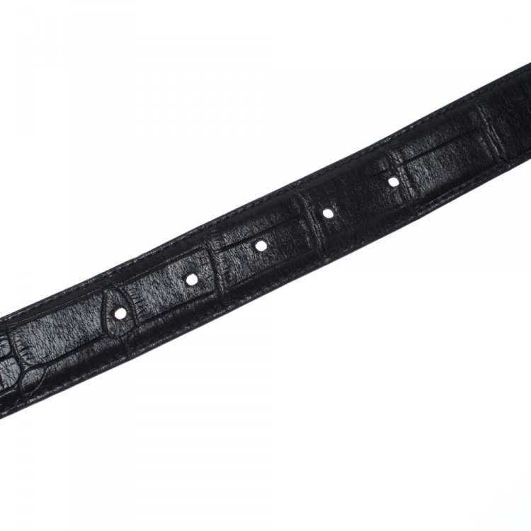 Pre Owned Montblanc Black Crocodile Embossed Leather Buckle Belt 110CM