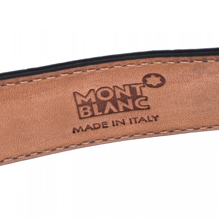 Pre Owned Montblanc Black Crocodile Embossed Leather Buckle Belt 110CM