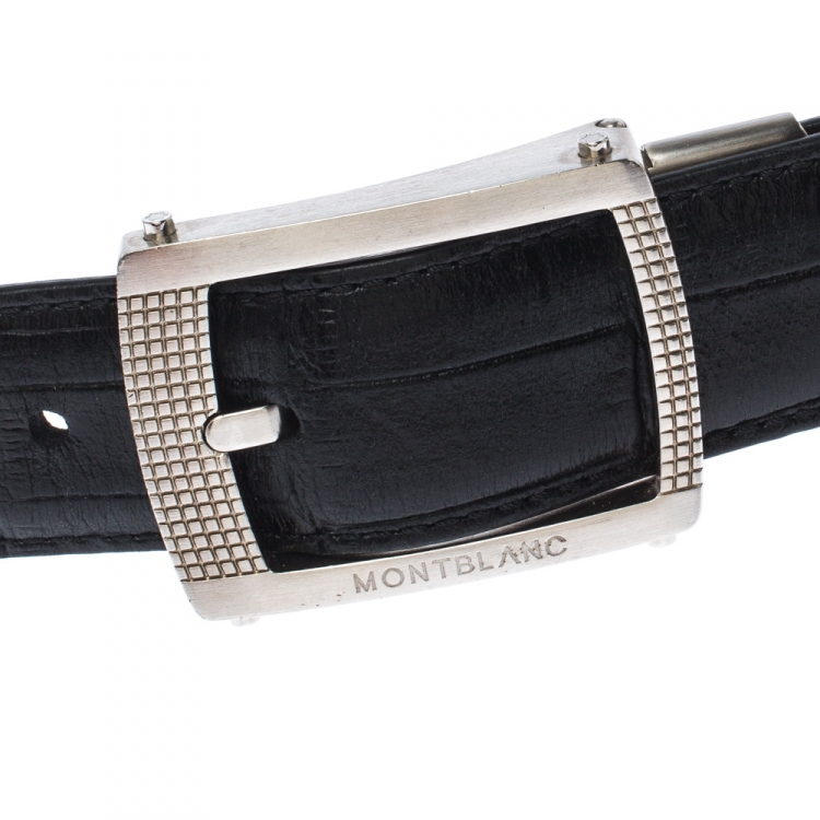 Pre Owned Montblanc Black Crocodile Embossed Leather Buckle Belt 110CM