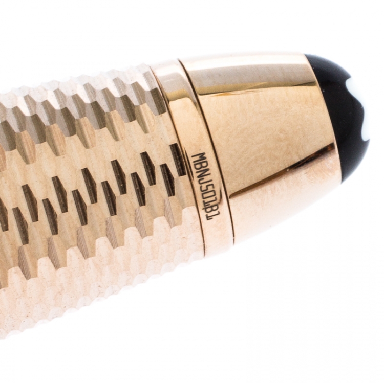 Pre Owned Montblanc Meisterstück Geometry Solitaire LeGrand Textured Champagne Gold Coated Rollerball Pen