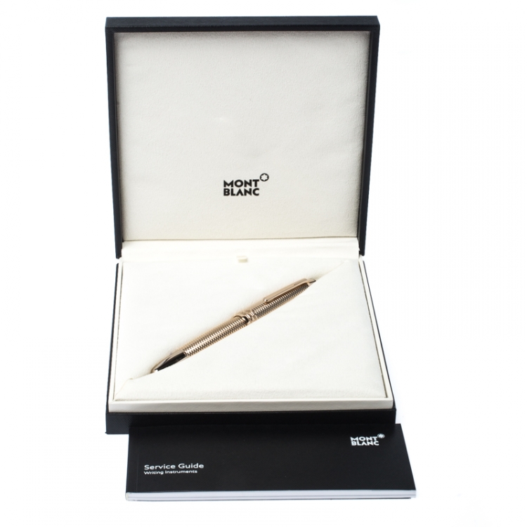 Pre Owned Montblanc Meisterstück Geometry Solitaire LeGrand Textured Champagne Gold Coated Rollerball Pen