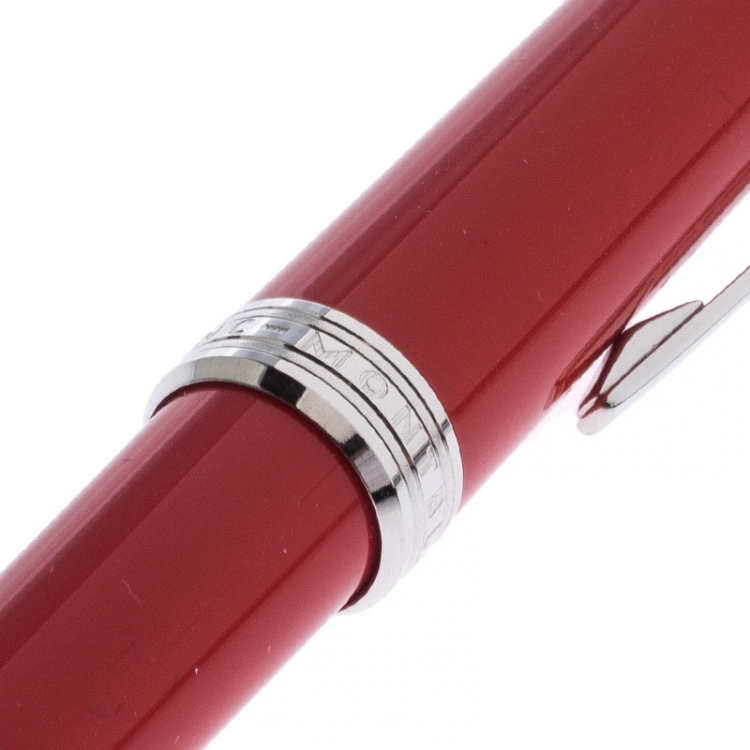 Pre Owned Montblanc Red Resin Platinum Finish Ballpoint Pen 