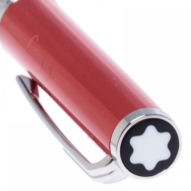 Pre Owned Montblanc Red Resin Platinum Finish Ballpoint Pen 