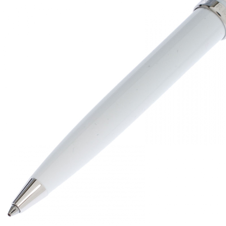 Pre Owned Montblanc White Lacquer Platinum Finish Ballpoint Pen