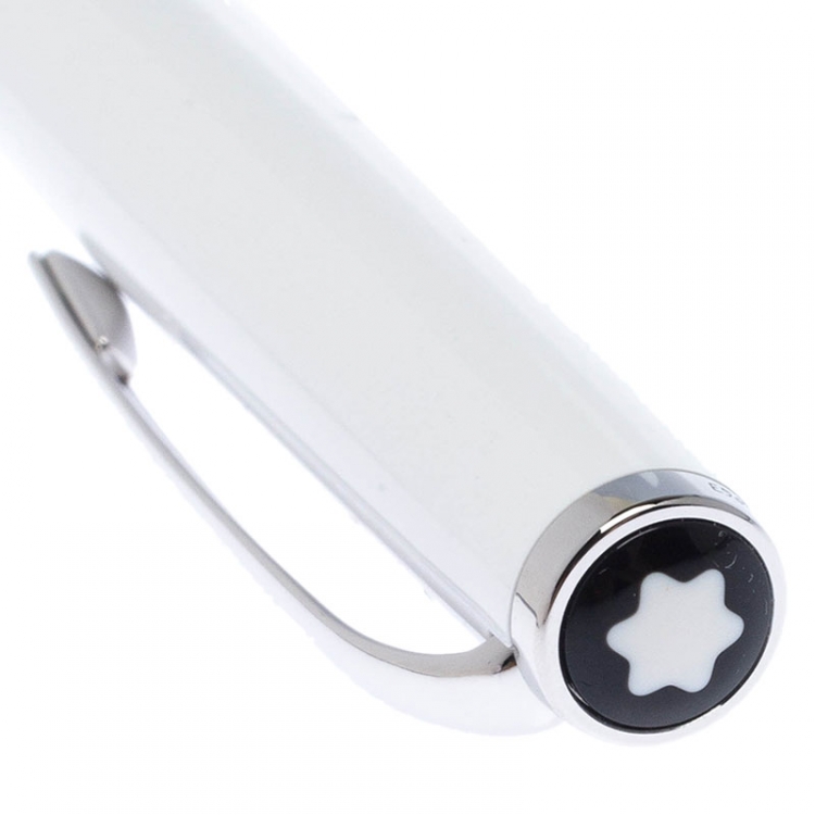 Pre Owned Montblanc White Lacquer Platinum Finish Ballpoint Pen