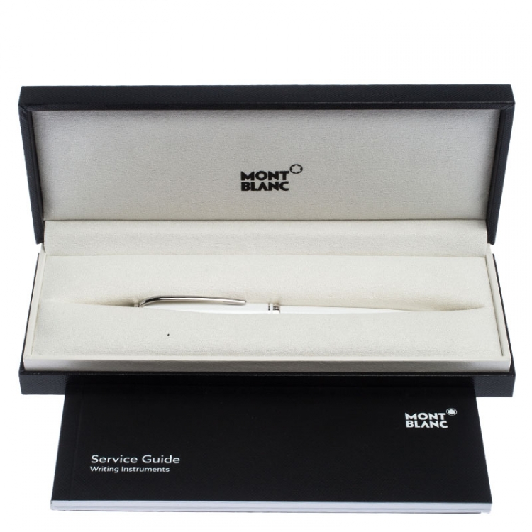 Pre Owned Montblanc White Lacquer Platinum Finish Ballpoint Pen