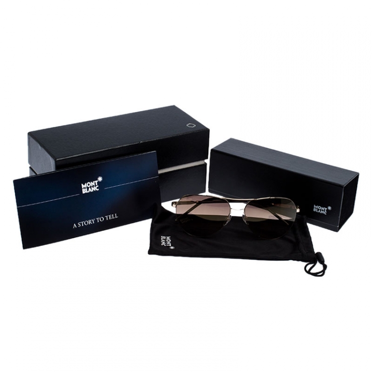 Pre Owned Montblanc Gold Tone/ Brown Gradient MB 695S Aviator Sunglasses