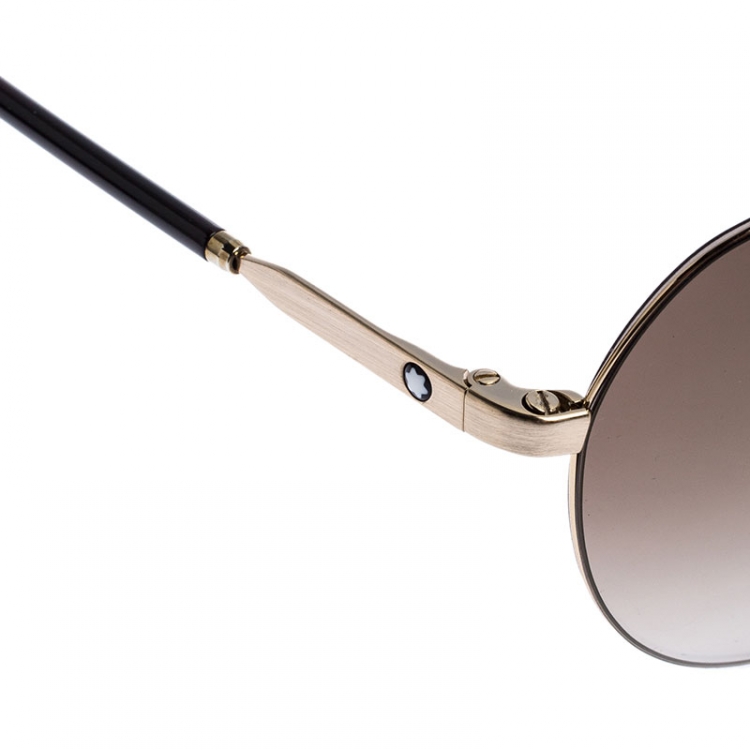 Pre Owned Montblanc Gold Tone/ Brown Gradient MB 695S Aviator Sunglasses