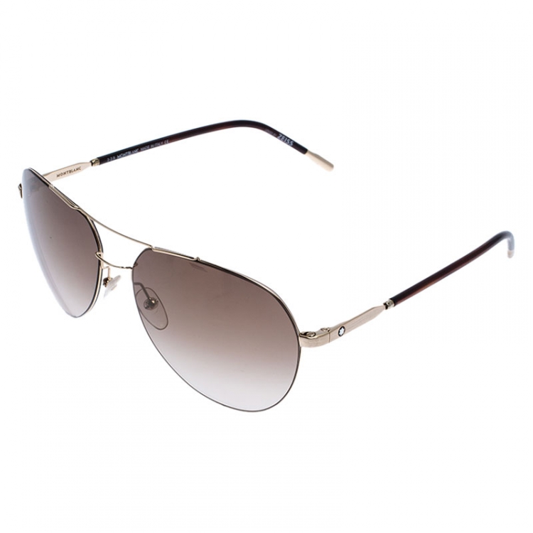 Pre Owned Montblanc Gold Tone/ Brown Gradient MB 695S Aviator Sunglasses