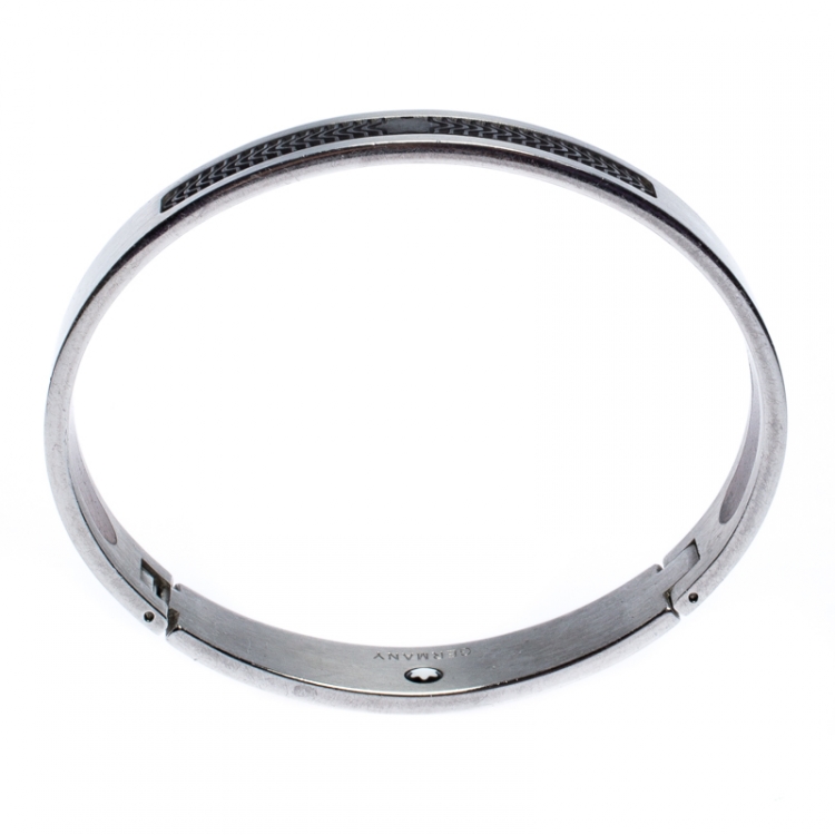 Pre Owned Montblanc Rubber Silver Tone Hinged Bangle Bracelet