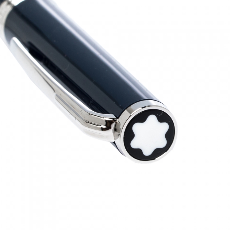مملوكة مسبقًا Montblanc Navy Blue Resin Platinum Finish Ballpoint Pen 
