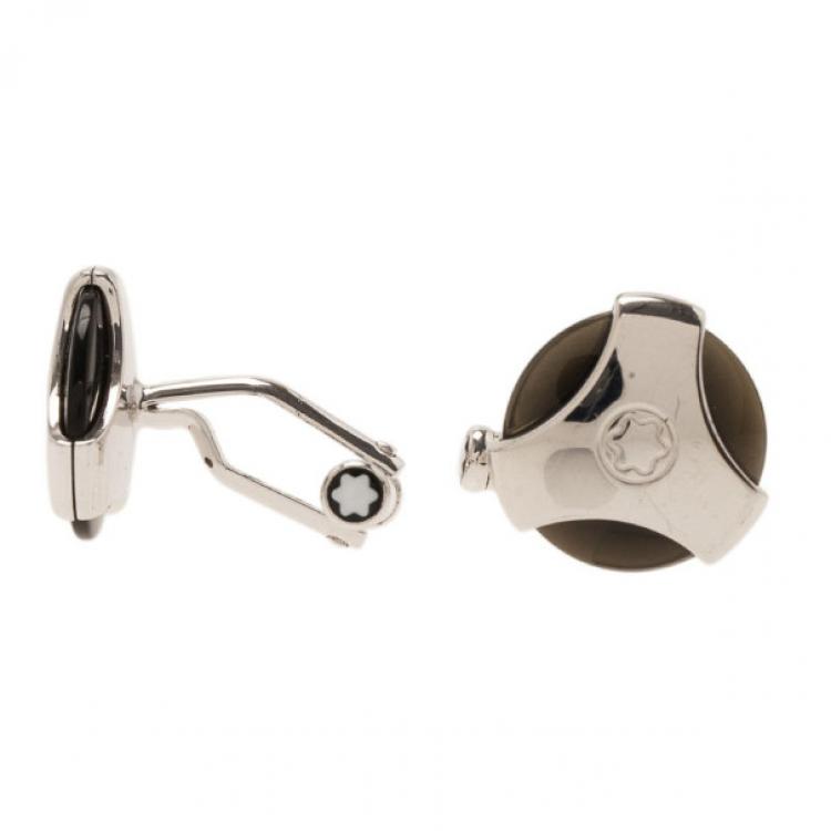 Pre Owned Montblanc Silver Obsidian Cufflinks
