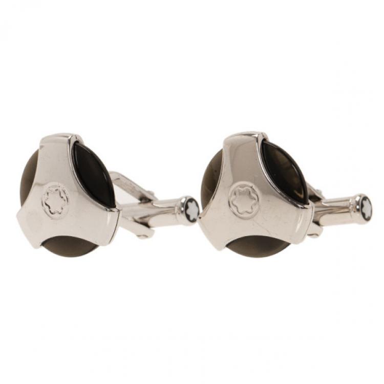 Pre Owned Montblanc Silver Obsidian Cufflinks