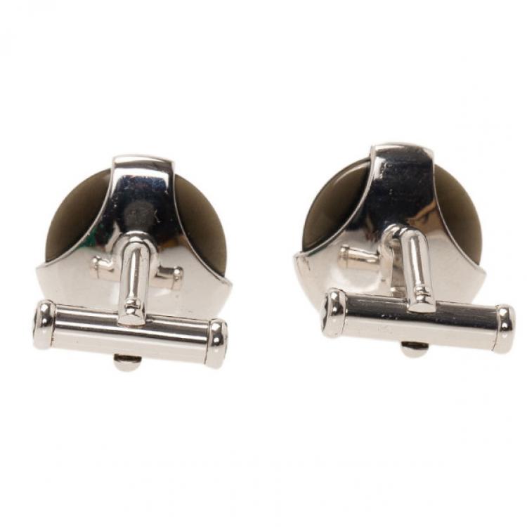 Pre Owned Montblanc Silver Obsidian Cufflinks