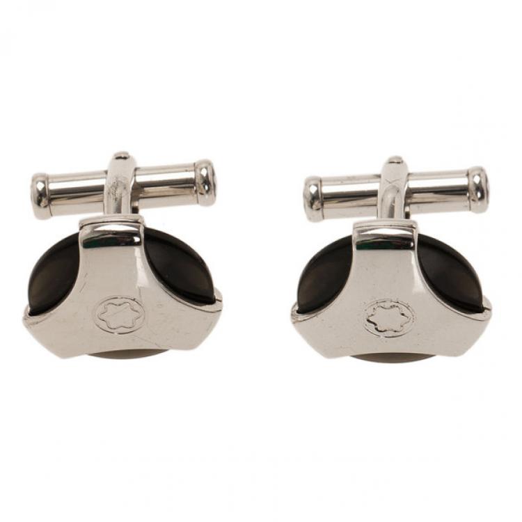 Pre Owned Montblanc Silver Obsidian Cufflinks