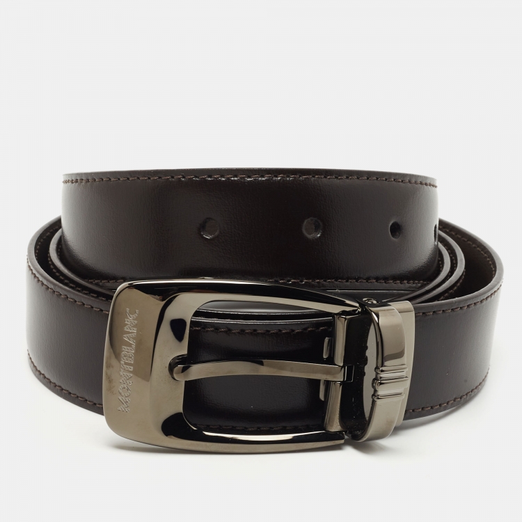 Pre Owned Montblanc Dark Brown Leather Buckle Belt 110CM