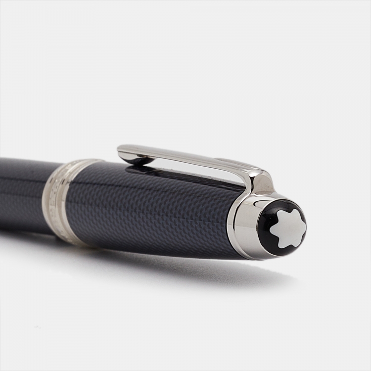 Pre Owned Montblanc Meisterstuck Blue Hour Solitaire Midsize Blue Lacquer Silver Tone Ballpoint Pen