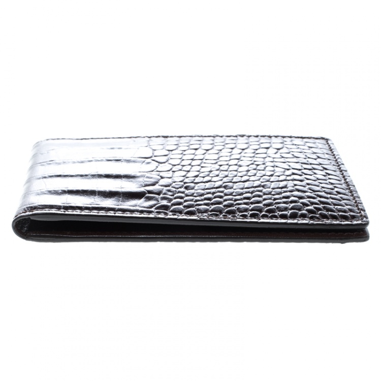 Pre Owned Montblanc Dark Brown Croc Embossed Leather Card Holder