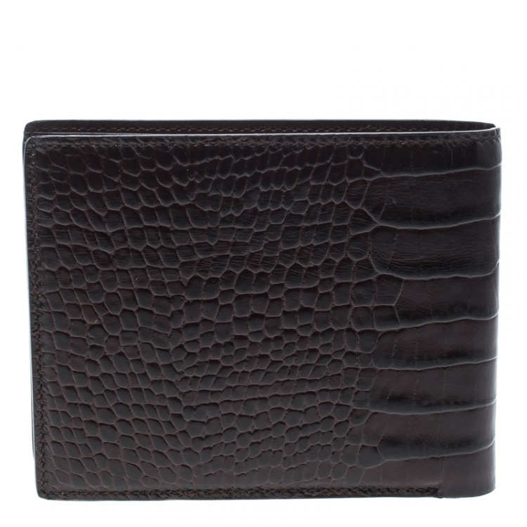 Pre Owned Montblanc Dark Brown Croc Embossed Leather Miesterstuck Bifold Wallet